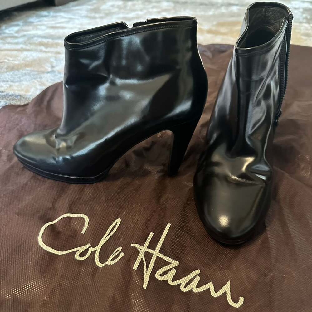 WOMEN'S COLE HAAN ANKLE BOOTS BOOTIES SIZE 9B BLACK LEATHER